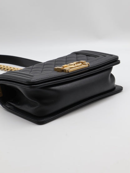 CHANEL Boy20 牛皮口蓋包 - 黑金26開