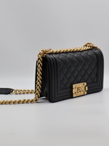 CHANEL Boy20 牛皮口蓋包 - 黑金26開