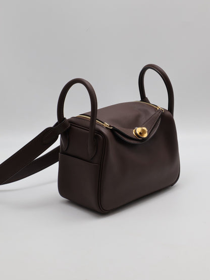 HERMES Mini lindy - 摩卡棕/牛仔藍金 B