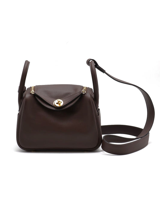 HERMES Mini lindy - 摩卡棕/牛仔藍金 B