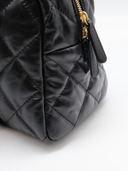 CHANEL 皺摺小牛皮保齡球包 - 大號黑金