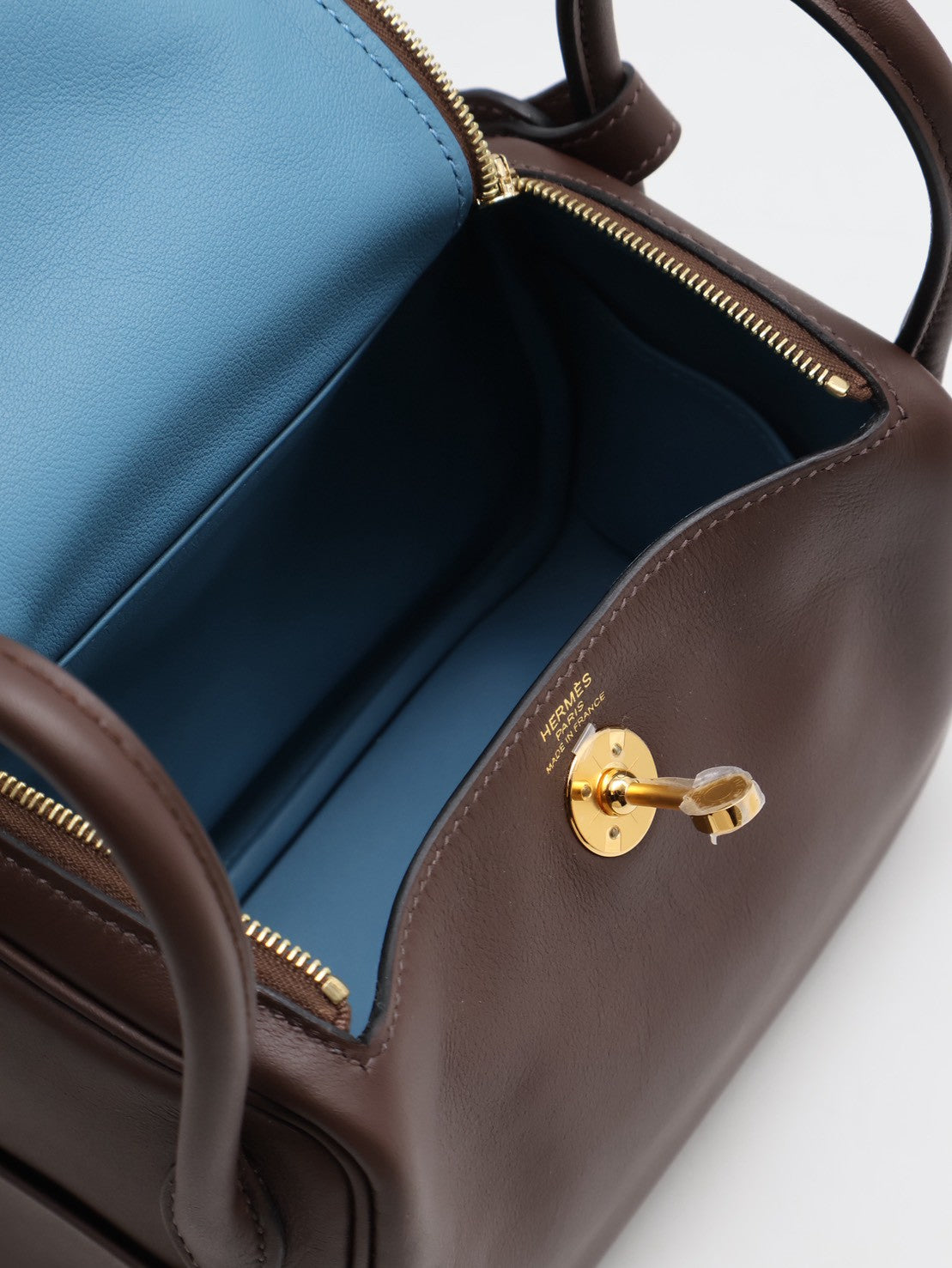 HERMES Mini lindy - 摩卡棕/牛仔藍金 B