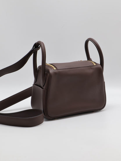 HERMES Mini lindy - 摩卡棕/牛仔藍金 B