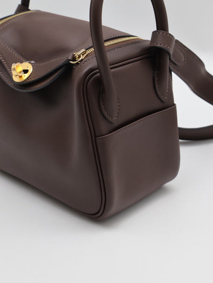 HERMES Mini lindy - 摩卡棕/牛仔藍金 B