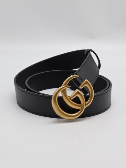 GUCCI 經典雙G腰帶 - 黑金 85