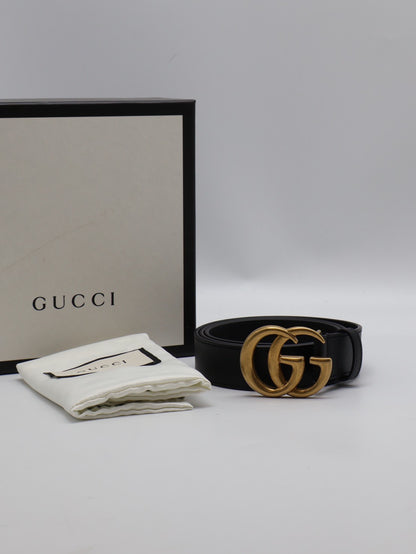 GUCCI 經典雙G腰帶 - 黑金 85