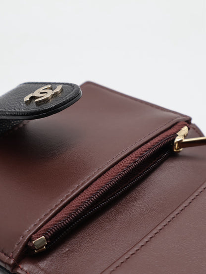 CHANEL 23B粒面牛皮雙折卡包 - 黑金30開