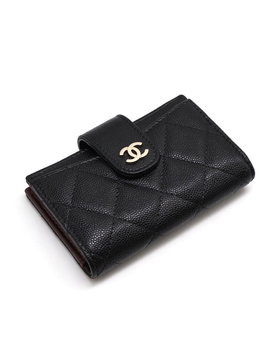 CHANEL 23B粒面牛皮雙折卡包 - 黑金30開