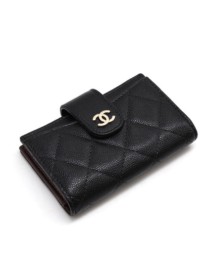CHANEL 23B粒面牛皮雙折卡包 - 黑金30開