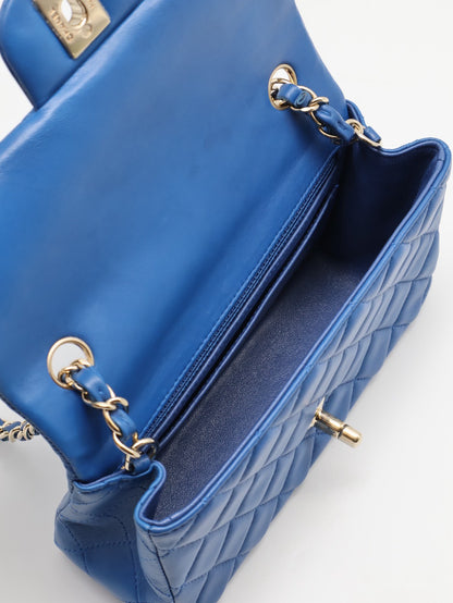 CHANEL 經典口蓋包 Mini CF20 - 寶藍金24開