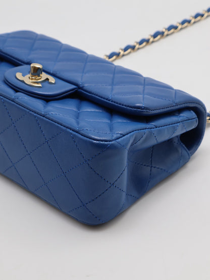 CHANEL 經典口蓋包 Mini CF20 - 寶藍金24開