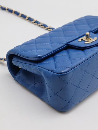 CHANEL 經典口蓋包 Mini CF20 - 寶藍金24開