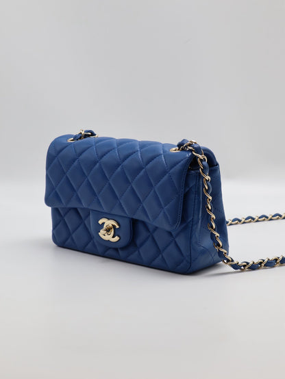 CHANEL 經典口蓋包 Mini CF20 - 寶藍金24開