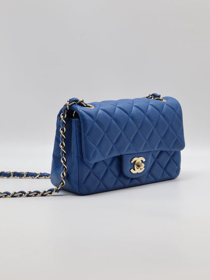 CHANEL 經典口蓋包 Mini CF20 - 寶藍金24開