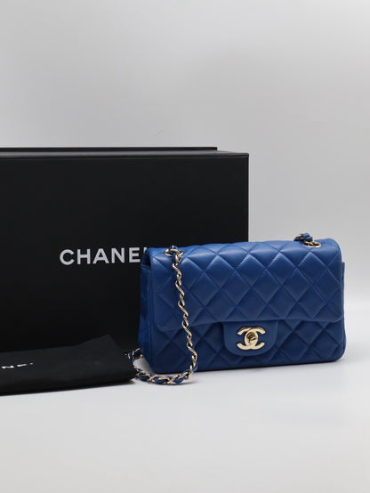 CHANEL 經典口蓋包 Mini CF20 - 寶藍金24開