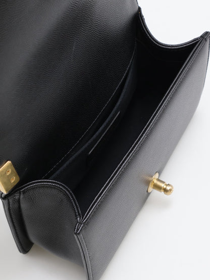 CHANEL Boy20 粒面牛皮口蓋包 - 黑金