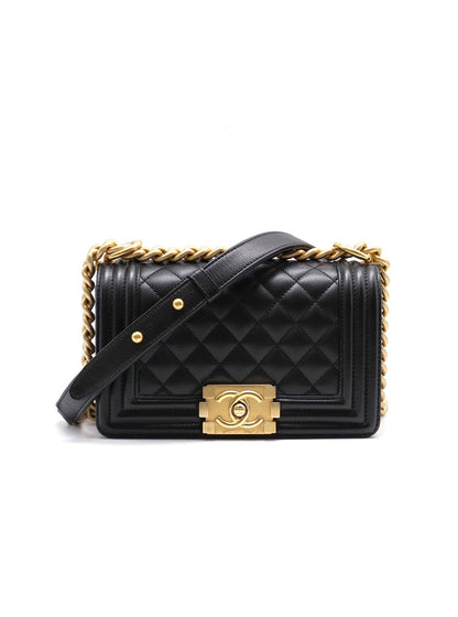 CHANEL Boy20 粒面牛皮口蓋包 - 黑金