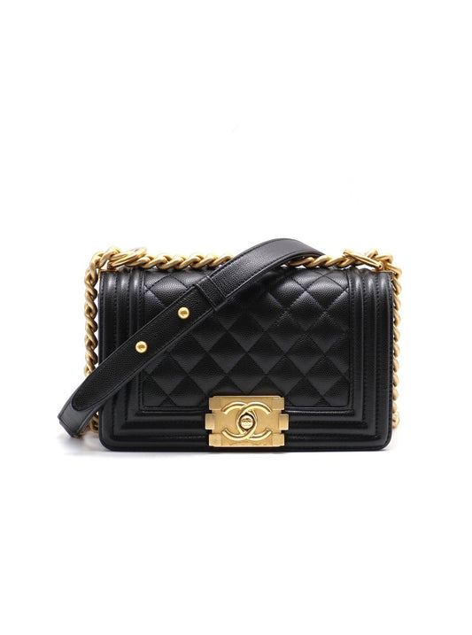 CHANEL Boy20 粒面牛皮口蓋包 - 黑金