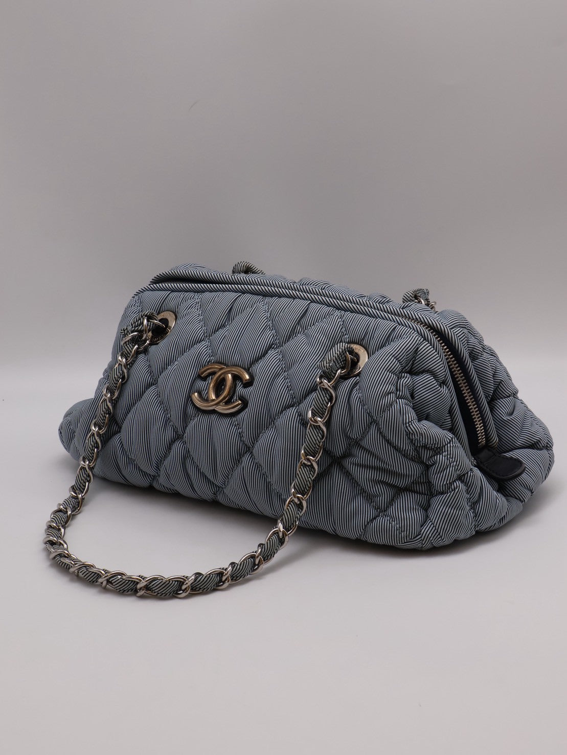 CHANEL 條紋織布泡泡雲朵包 - 藍銀13開