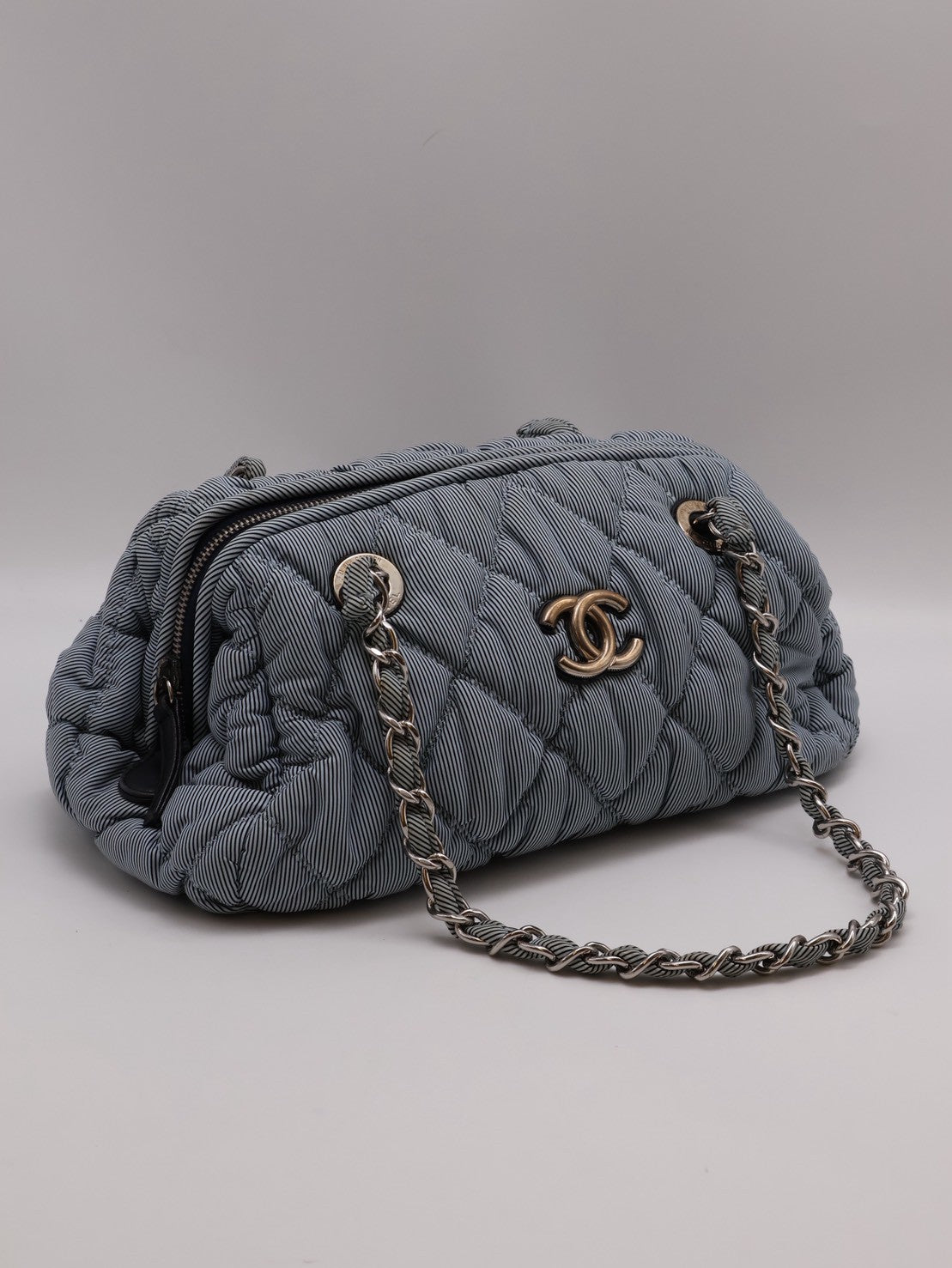 CHANEL 條紋織布泡泡雲朵包 - 藍銀13開