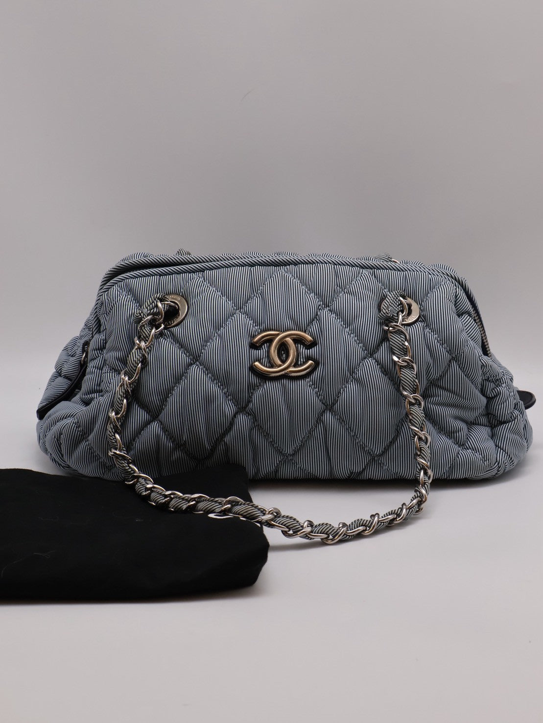 CHANEL 條紋織布泡泡雲朵包 - 藍銀13開