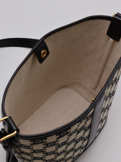 CELINE 刺繡凱旋帆布水桶包 - 小號黑