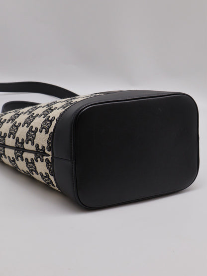 CELINE 刺繡凱旋帆布水桶包 - 小號黑