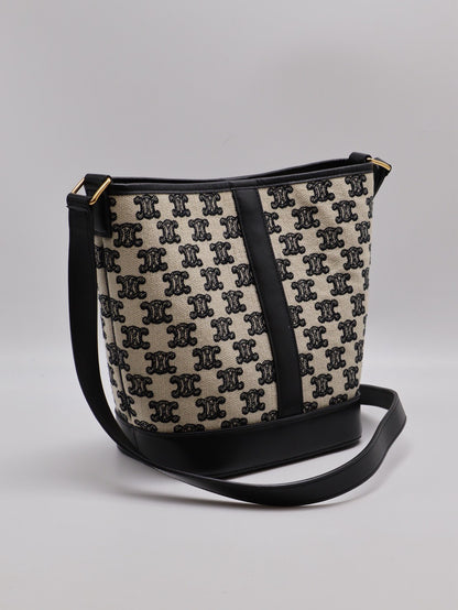 CELINE 刺繡凱旋帆布水桶包 - 小號黑