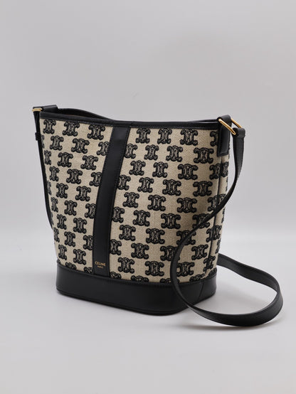 CELINE 刺繡凱旋帆布水桶包 - 小號黑