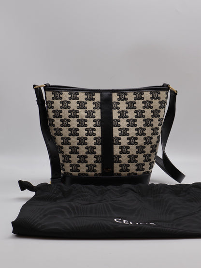 CELINE 刺繡凱旋帆布水桶包 - 小號黑