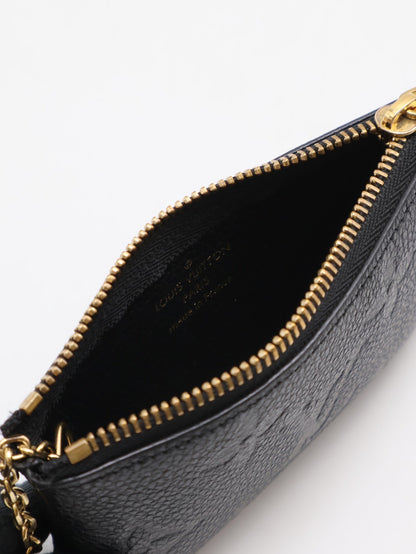 LOUIS VUITTON 壓紋牛皮鑰匙釦拉鍊零錢包 - 黑