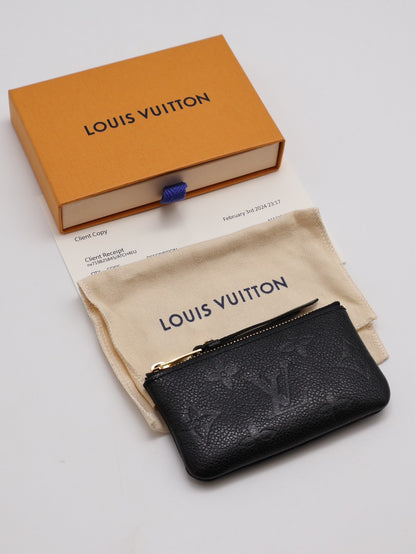 LOUIS VUITTON 壓紋牛皮鑰匙釦拉鍊零錢包 - 黑