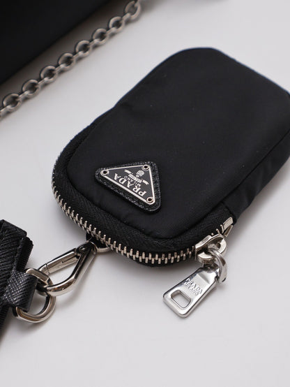 PRADA 經典三合一尼龍斜背包 - 黑銀