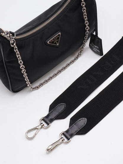 PRADA 經典三合一尼龍斜背包 - 黑銀