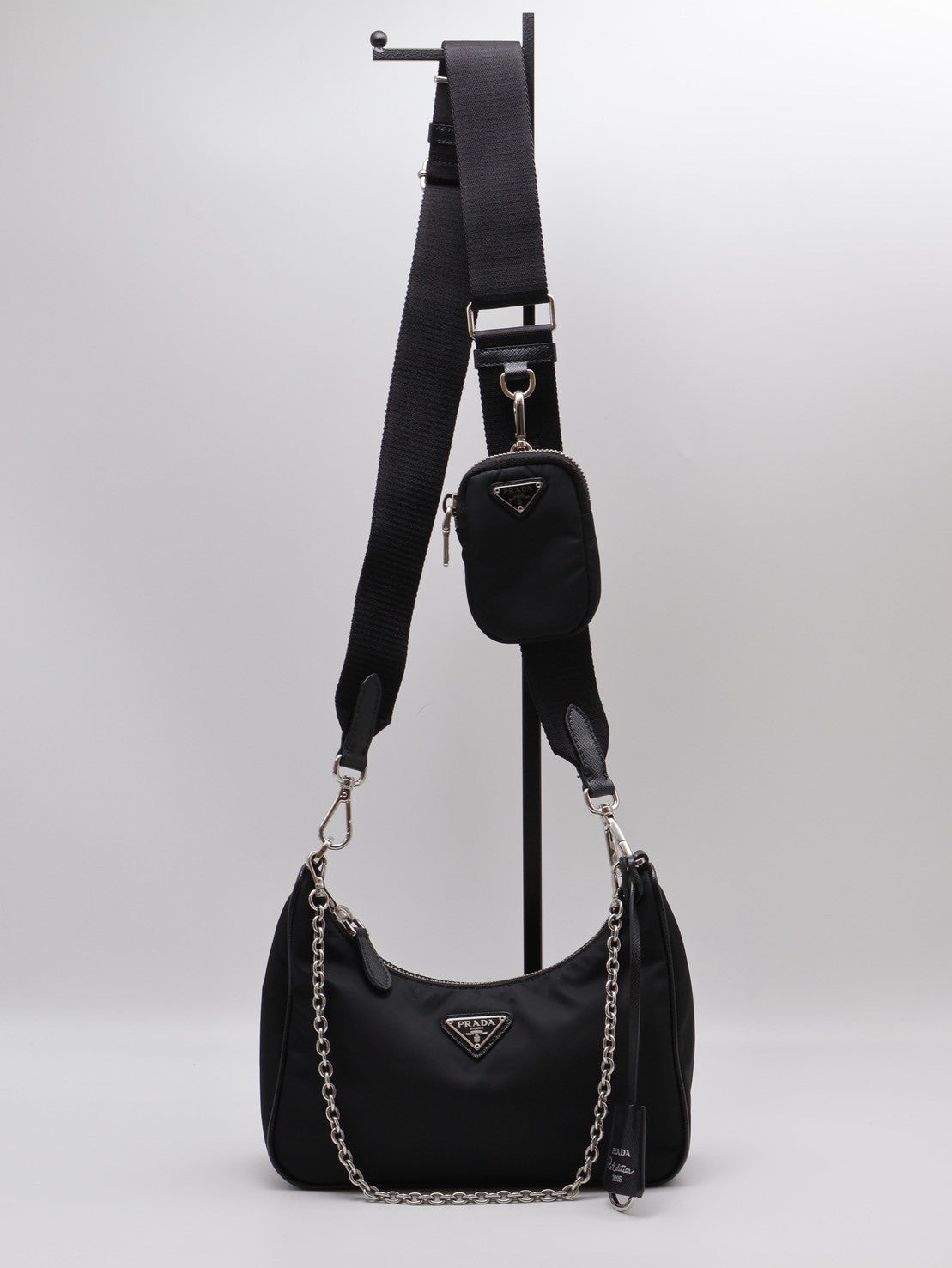 PRADA 經典三合一尼龍斜背包 - 黑銀