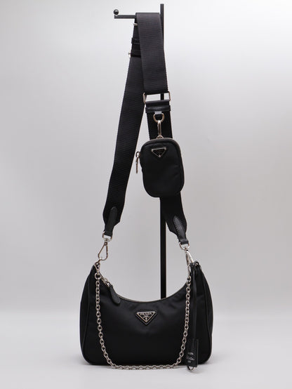 PRADA 經典三合一尼龍斜背包 - 黑銀