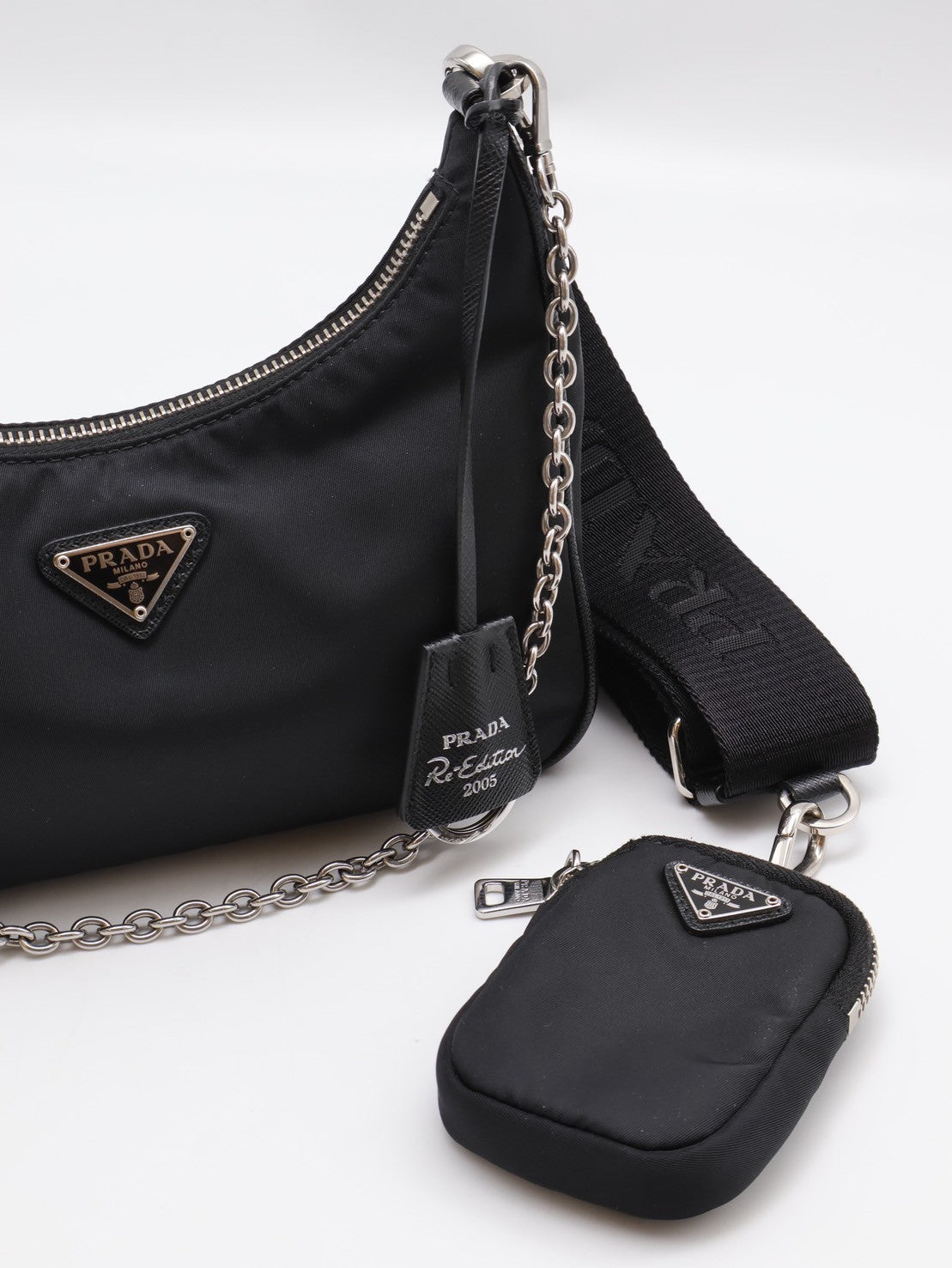 PRADA 經典三合一尼龍斜背包 - 黑銀