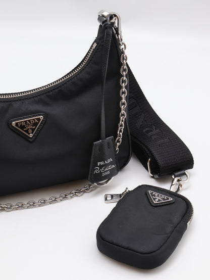 PRADA 經典三合一尼龍斜背包 - 黑銀