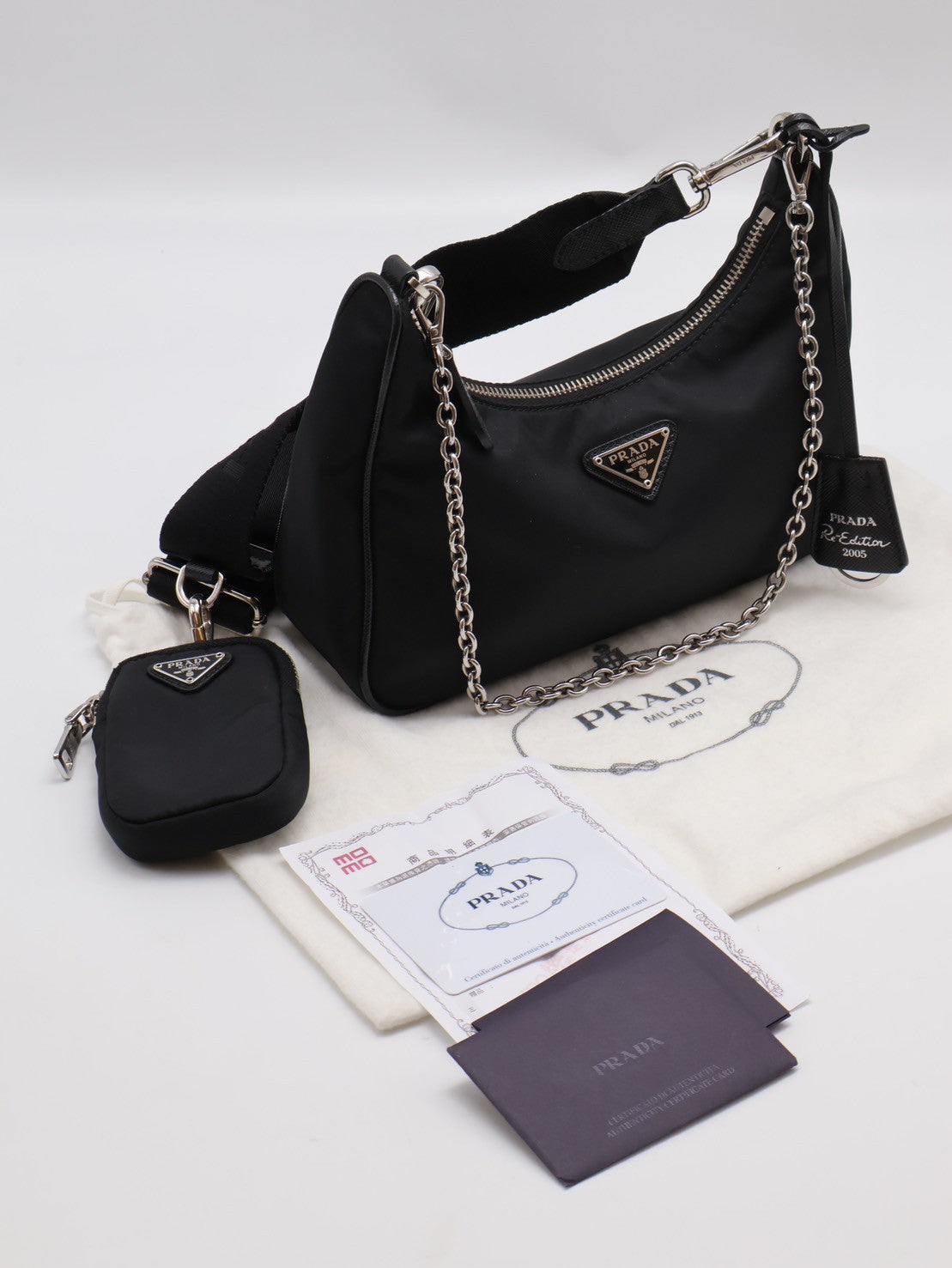 PRADA 經典三合一尼龍斜背包 - 黑銀