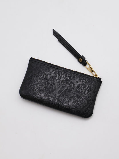 LOUIS VUITTON 壓紋牛皮鑰匙釦拉鍊零錢包 - 黑