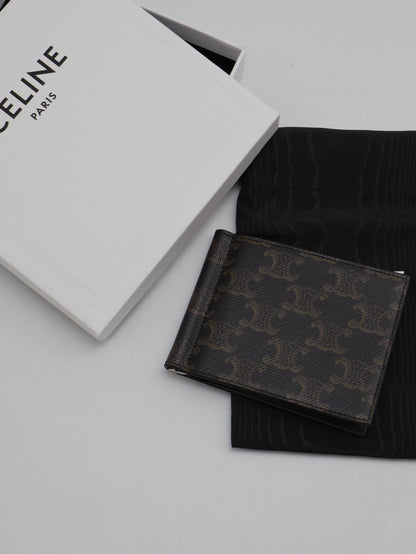 CELINE Triomphe凱旋帆布雙折皮夾
