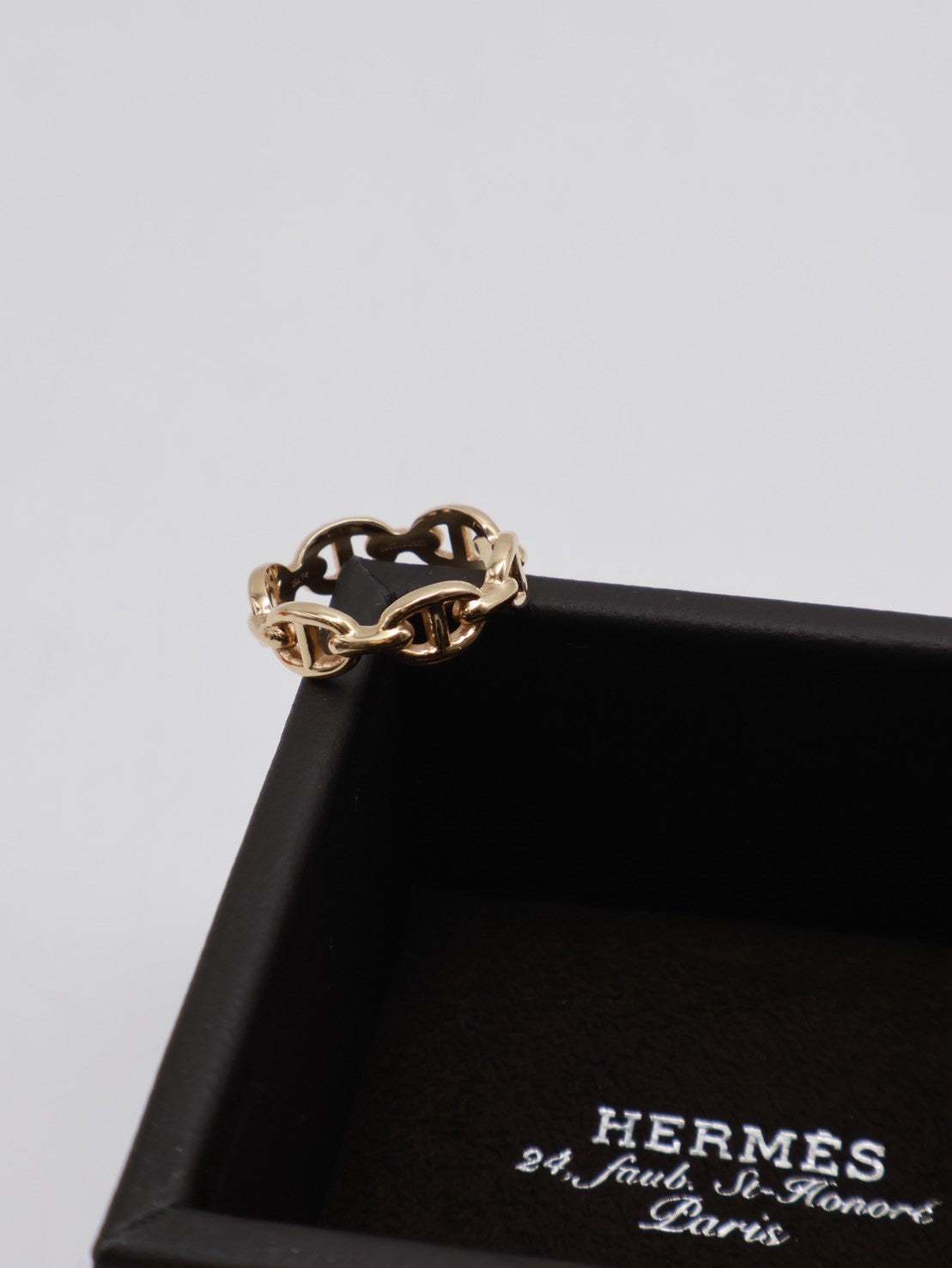 HERMES Chaine d'ancre enchainee 豬鼻18K玫瑰金戒指 54