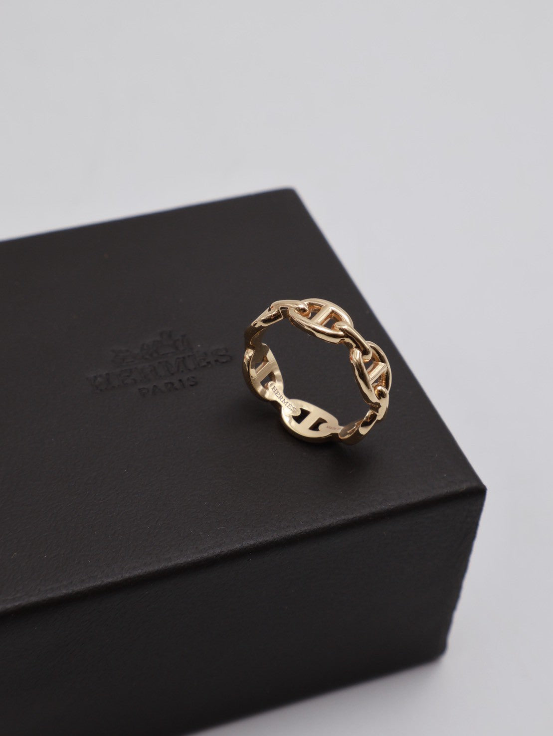 HERMES Chaine d'ancre enchainee 豬鼻18K玫瑰金戒指 54