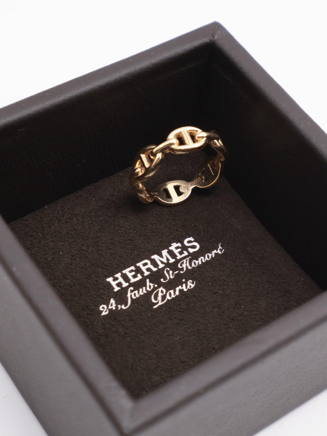 HERMES Chaine d'ancre enchainee 豬鼻18K玫瑰金戒指 54