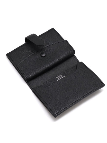 HERMES Beran雙折零錢卡包 - 黑銀 B