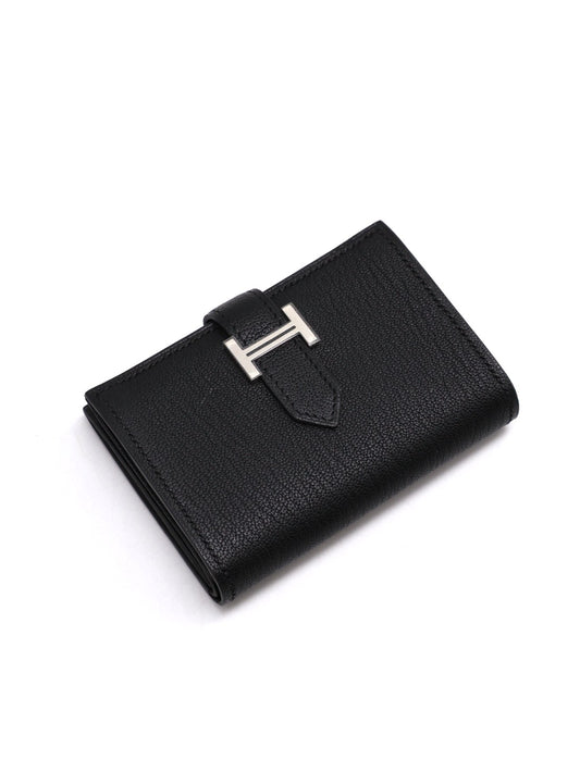 HERMES Beran雙折零錢卡包 - 黑銀 B