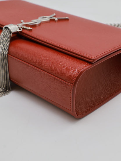 YSL Kate 流蘇鍊帶斜背包 - 紅銀