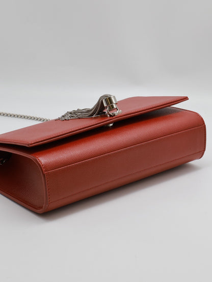 YSL Kate 流蘇鍊帶斜背包 - 紅銀