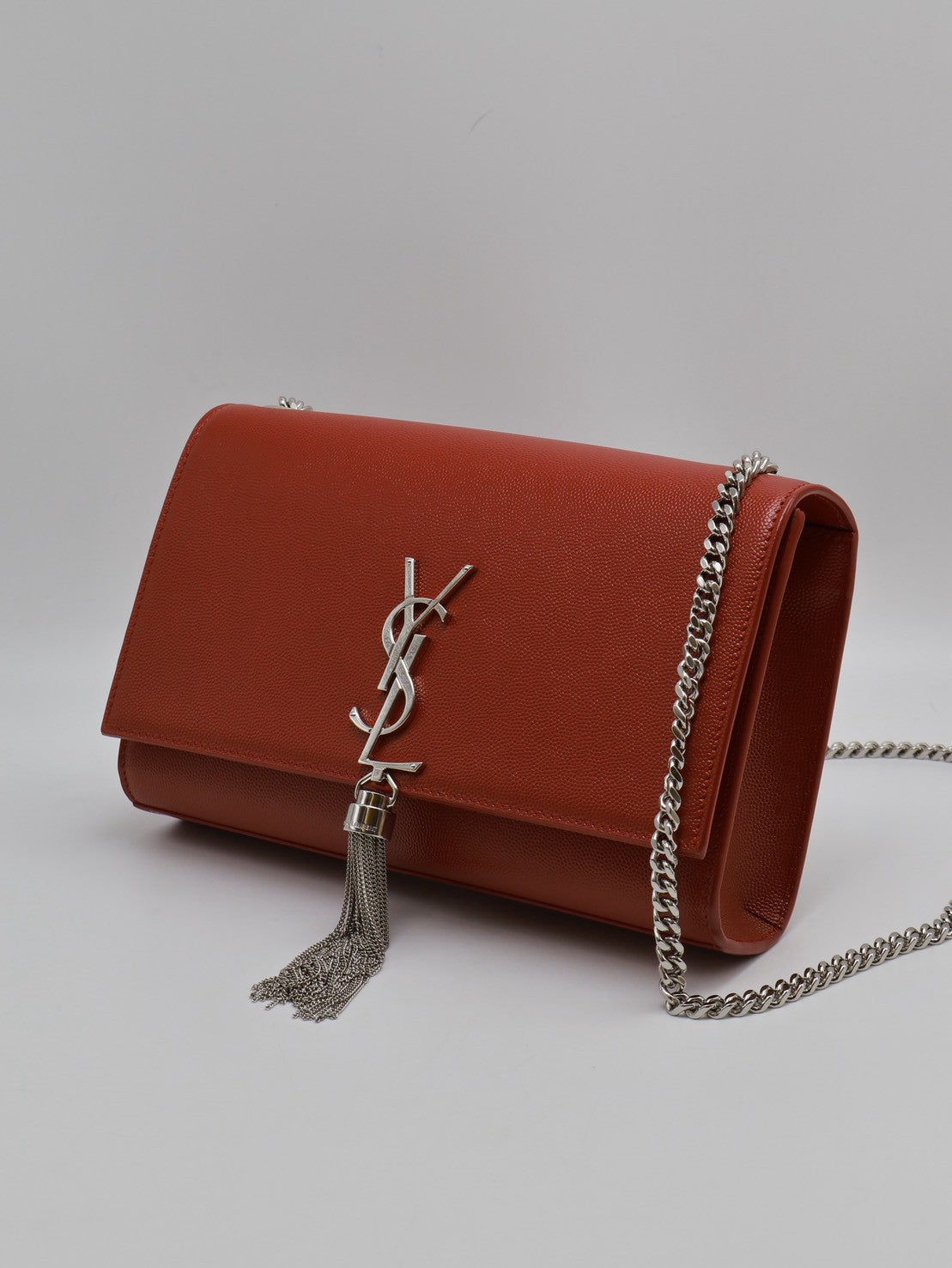 YSL Kate 流蘇鍊帶斜背包 - 紅銀