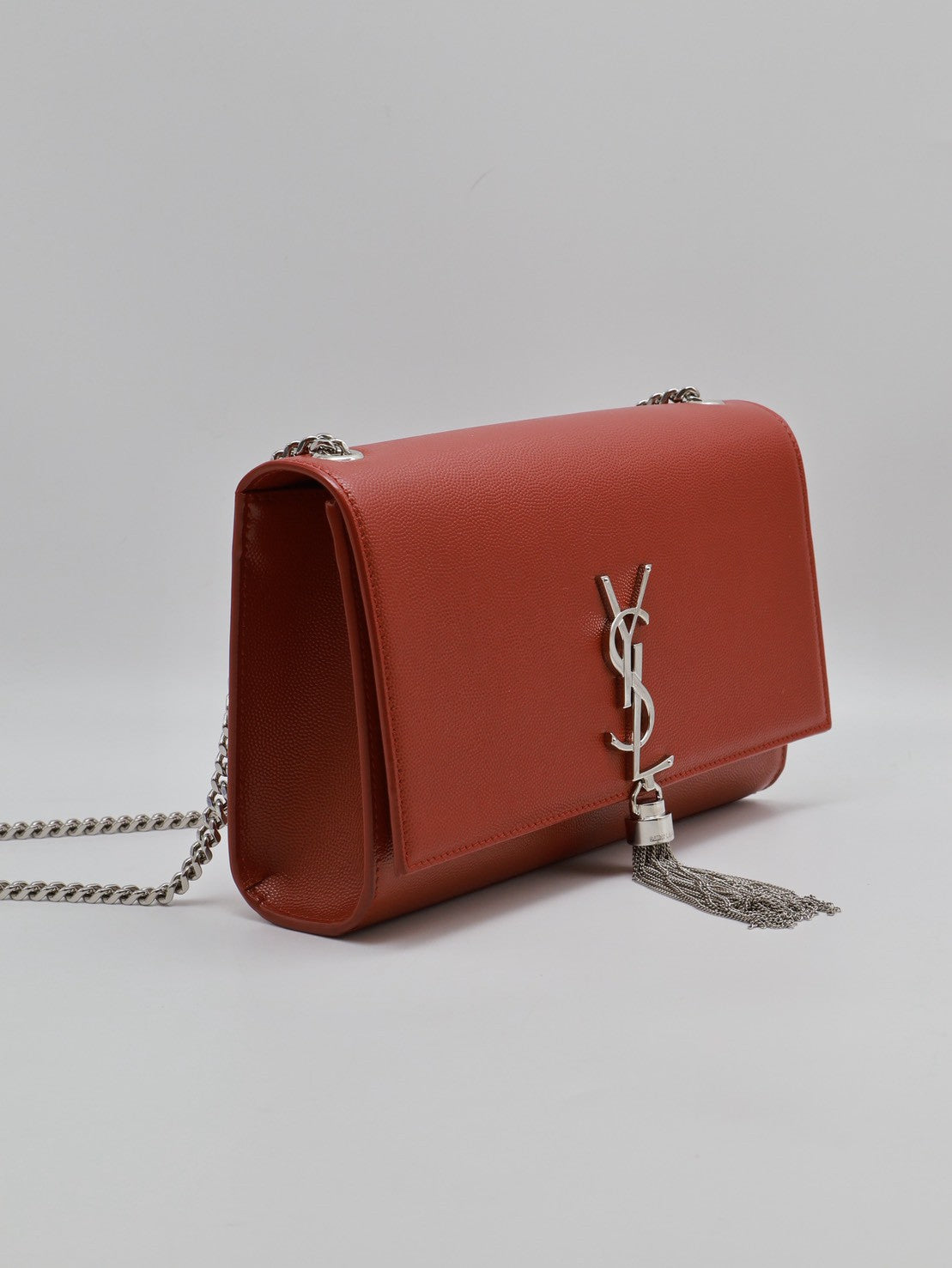 YSL Kate 流蘇鍊帶斜背包 - 紅銀